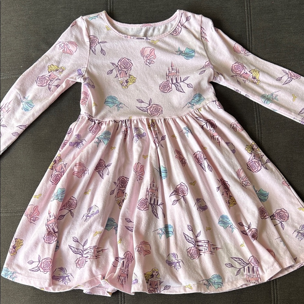 Disney Pink Floral Castle Kids Dress
